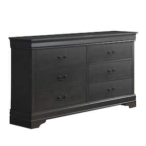 Louis Philippe III 6-Drawers Gray Dresser 35.25 in. x 58.38 in. x 15.75 in.