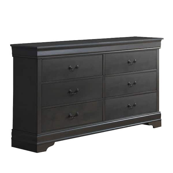Louis Philippe III 6-Drawer Gray Dresser 35.25 in. H x 58.375 in. W x 15.75 in. D