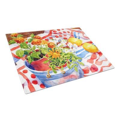 Flowers with a side of lemons Tempered Glass Large Cutting Board