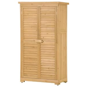 18.3 in. W x 34.3 in. D x 63 in. H Natural Wood Fir Wood Outdoor Storage Cabinet with 3-Tier Storage, Removable Shelves