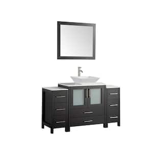 Ravenna 54 in. W Bathroom Vanity in Espresso with Single Basin in White Engineered Marble Top and Mirror