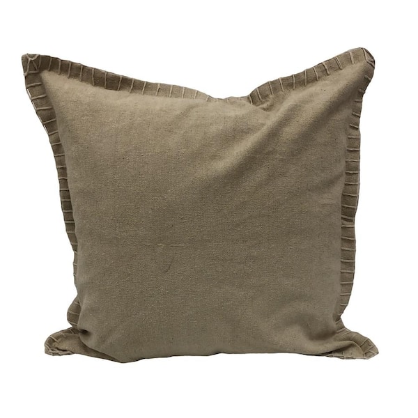 Unbranded Aegean Birch Solid Color Embroidered Edge Cozy Poly-Fill 22 in. x 22 in. Indoor Throw Pillow
