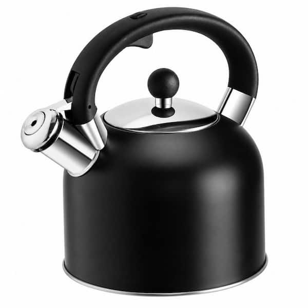 15-Cup Premium Stainless Steel Whistling Stovetop Tea Kettle in Black with Ergonomic Handle, Composite Base
