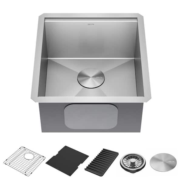 Rivet 16-Gauge Stainless Steel 17 in. Single Bowl Undermount Workstation Bar Preparation Kitchen Sink with Accessories