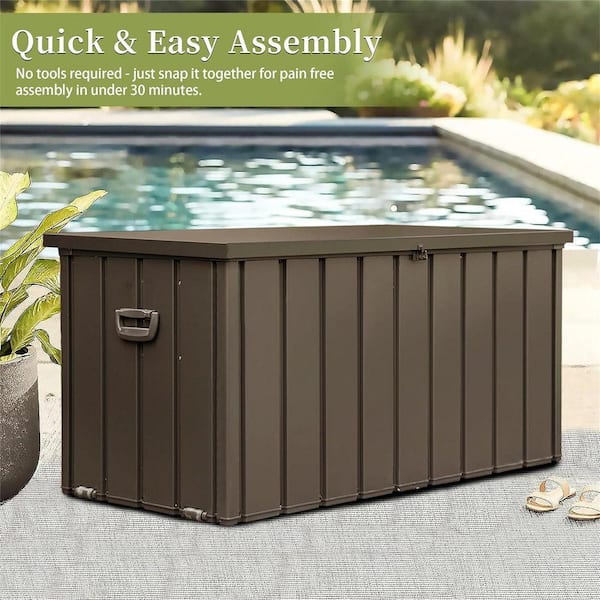 200 Gal. Brown Metal Outdoor Deck Box with Wheels, All-Weather