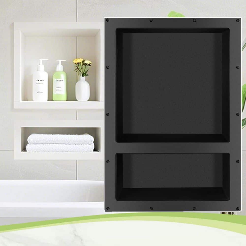 Shower Niche 3.8 in. W x 25 in. H x 17 in. ABS Shower Niche Set of 1Piece in Black-Double Shelf with Tile Ready,Shelves price history on PriceWatchPro