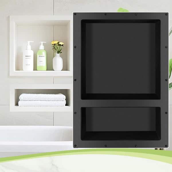SEEUTEK Shower Niche 3.8 in. W x 25 in. H x 17 in. ABS Shower Niche Set of  1Piece in Black-Double Shelf with Tile Ready,Shelves