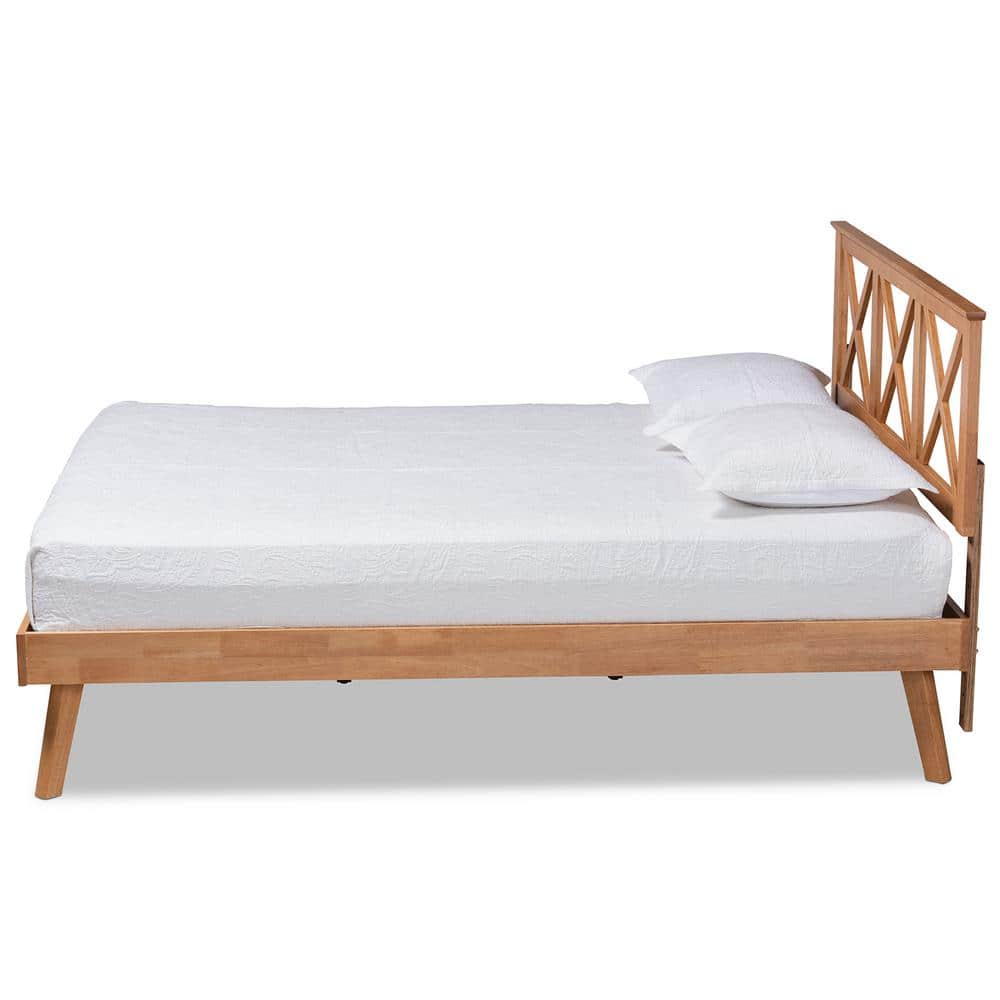 Galvin Brown Wood Full Platform Bed with Tufted Upholstery