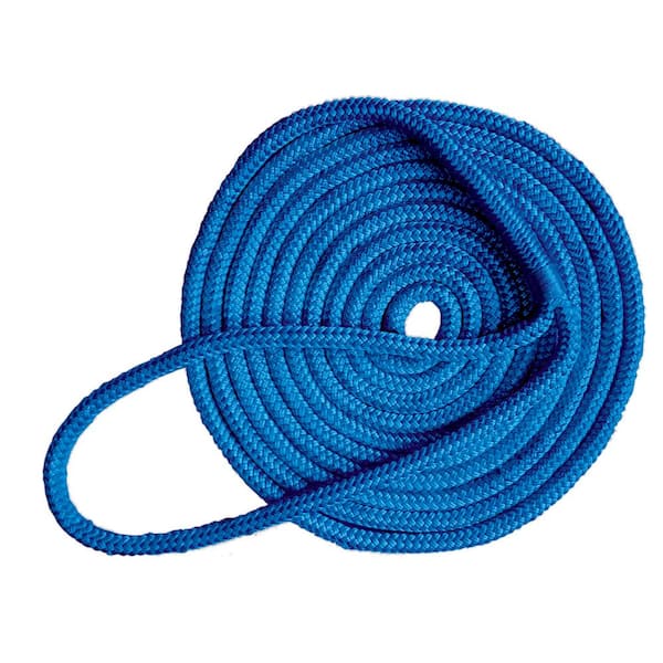 Tommy Docks 15 ft. Long 3/8 in. Thick Blue Nylon Double Braided Dock Line with 12 in. Eye Splice for Securing Watercraft to Docks