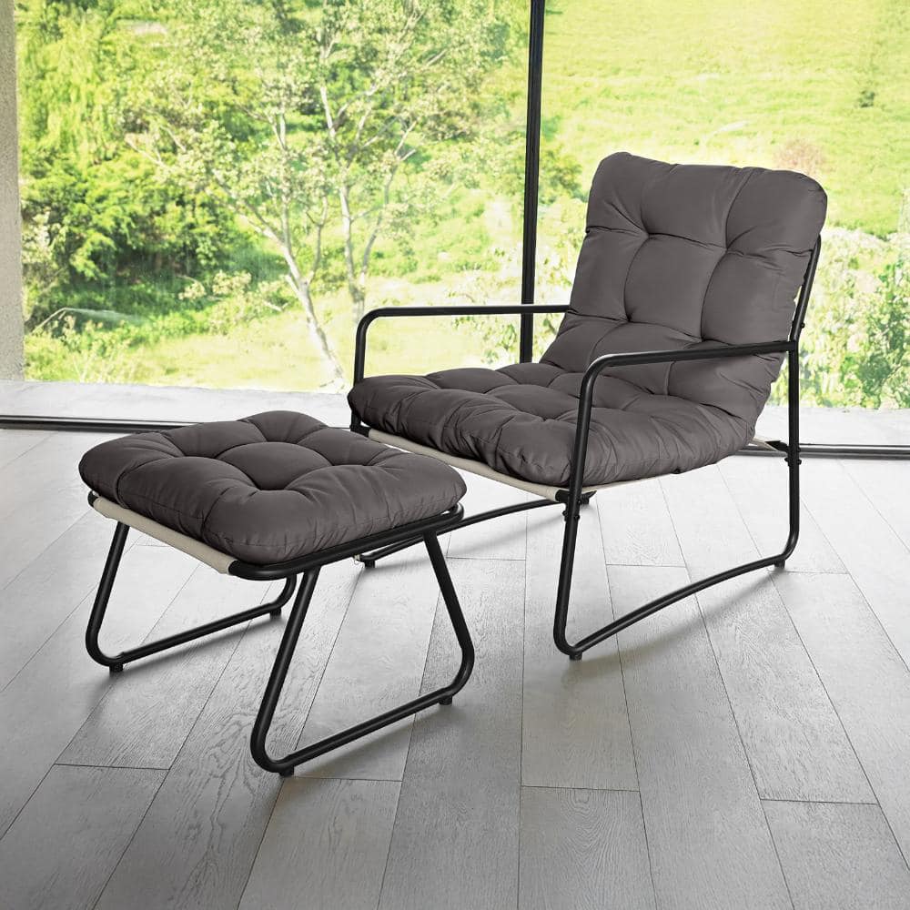 Black Steel Lounge Chair with Dark Grey Cushions and Ottoman price history on PriceWatchPro