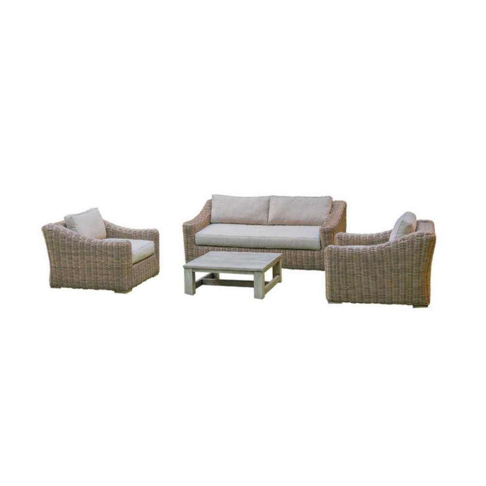 Renava Sapelo 4-Piece Wicker Patio Conversation Set with Beige Cushions