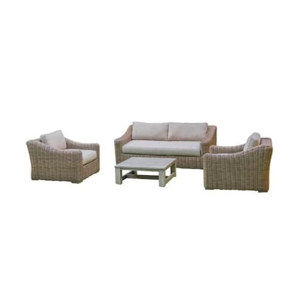 Unbranded Renava Sapelo 4-Piece Wicker Patio Conversation Set with Beige Cushions