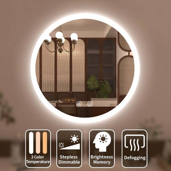 tydex Gaze 28 in. W x 28 in. H Round Frameless LED Light Anti-Fog