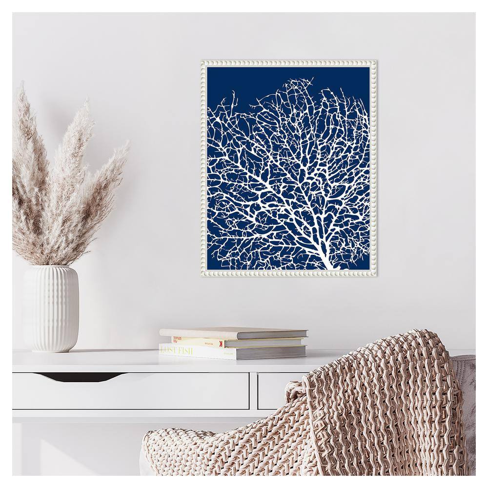 Navy Coral II Crop Coastal Canvas Art with White Frame