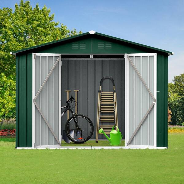 Tenleaf 6 ft. W x 8 ft. D Green Garden Shed with Double Door