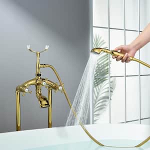 Single Handle Claw Foot Freestanding Tub Faucet with Shower Diverter Spout Tub Faucet with Hand Shower in Brushed Gold