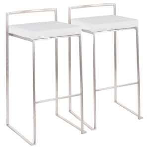 Fuji 30 in. Stainless Steel Stackable Bar Stool with White Velvet Cushion (Set of 2)