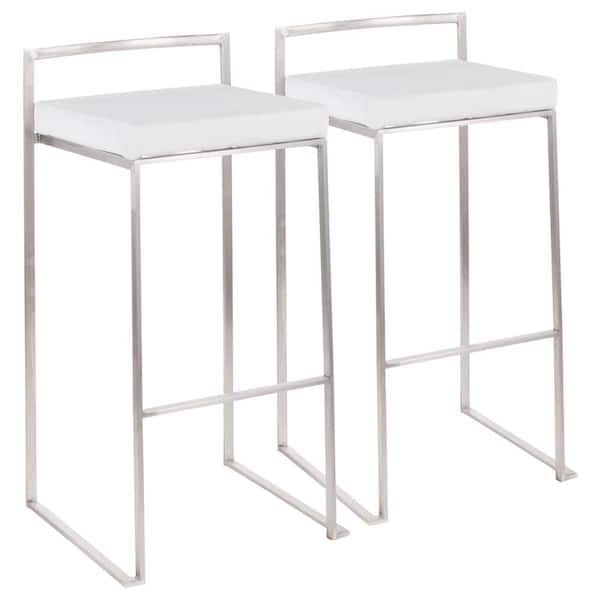 Lumisource Fuji 30 in. Stainless Steel Stackable Bar Stool with White Velvet Cushion (Set of 2)