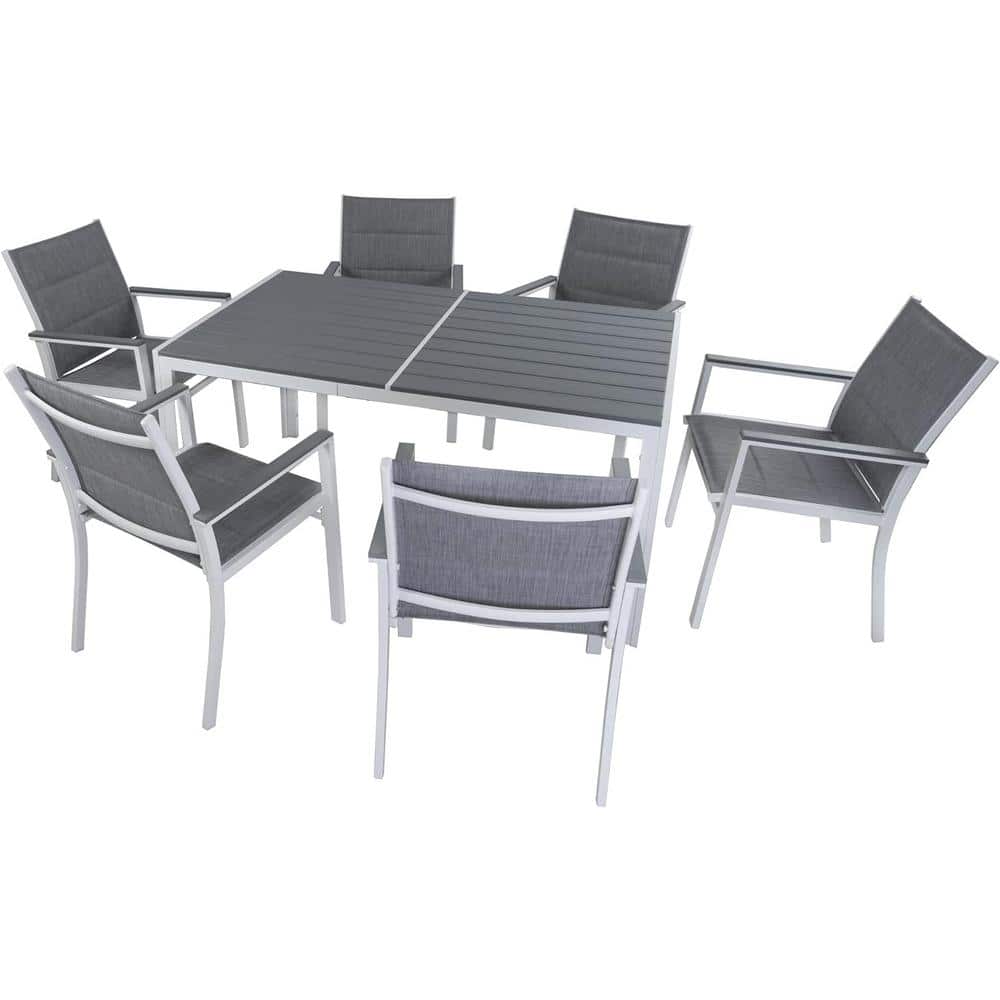 Brown Powder-Coated Aluminum Dining Chair with Gray Cushions - Set of 2