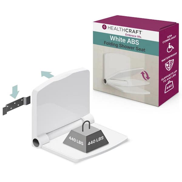 15 in. Folding Shower Seat, ADA Compliant, ABS Plastic Fold Down Bath Bench (440 lb. Capacity) in White