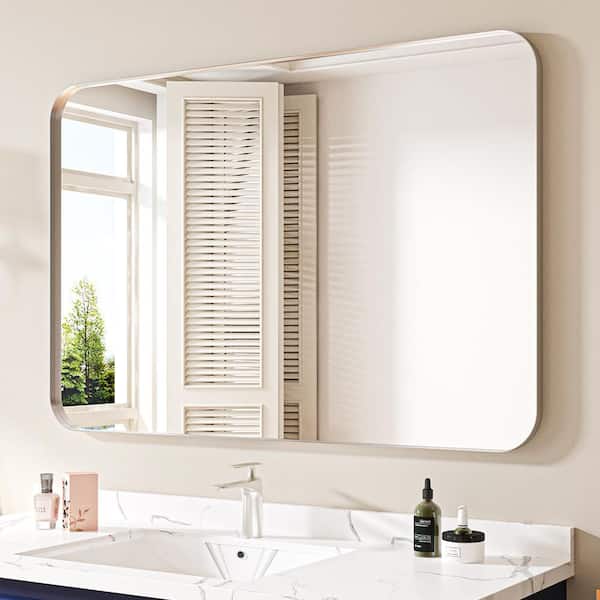 48 in. W x 32 in. H Rectangular Aluminum Framed Wall Bathroom Vanity Mirror in Silver