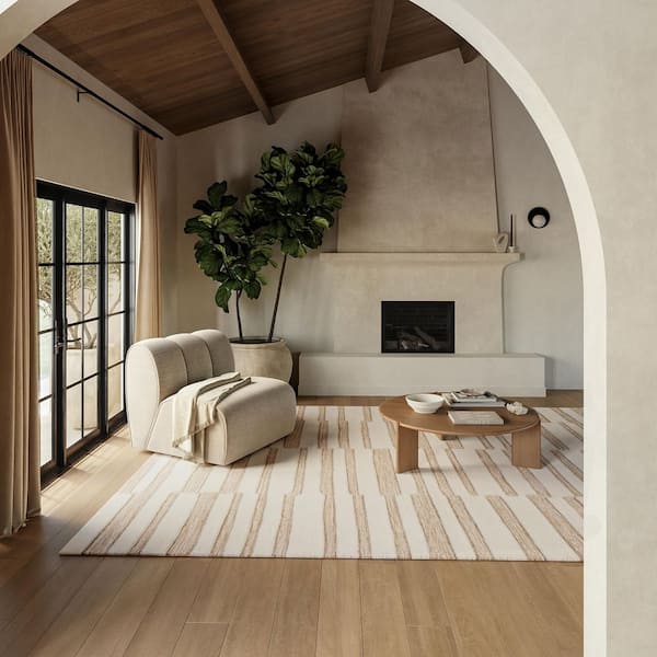 Frenshe Interiors Maui Broken Stripe New Zealand Wool Ivory 10 ft. x 14 ft. Indoor/Outdoor Patio Area Rug