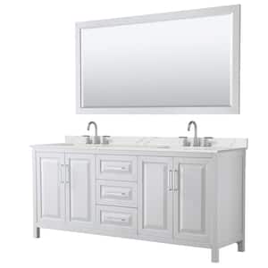 Daria 80 in. W x 22 in. D x 35.75 in. H Double Bath Vanity in White with Giotto Quartz Top and 70 in. Mirror