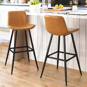 41 in. Whiskey Brown 30 in. H Low Back Metal Frame Cushioned Counter Height Bar Stool with Faux Leather seat (Set of 2)