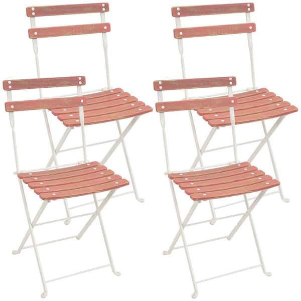 Sunnydaze Classic Cafe European Chestnut Antique Pink Wood Bistro Folding Chair (Set of 4)