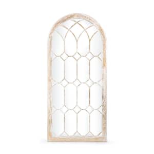 Dipietro 64 in. x 30 in. Classic Arch Framed Distressed White and Copper Accent Mirror