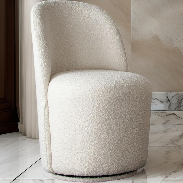 Benjara White Fabric Swivel Base Dining Chair (Set of 2)