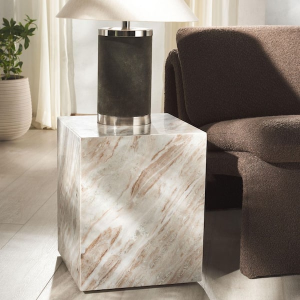 Katharina 14.5 in. Brown/White Square Wood End Table