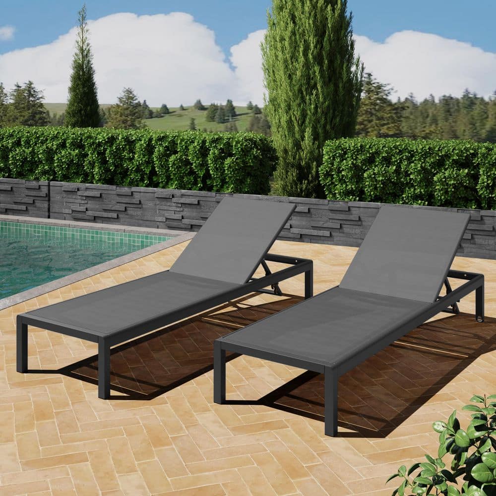2-Piece Black Aluminum Frame Adjustable Outdoor Chaise Lounge with Textilene Mesh price history on PriceWatchPro
