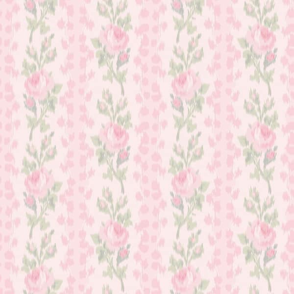 Blooming Heirloom Strawberry Macaron Rose Pink Stripe Peel and Stick Wallpaper