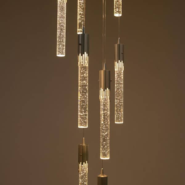 OUKANING 10-Light Integrated LED Silver Adjustable Long