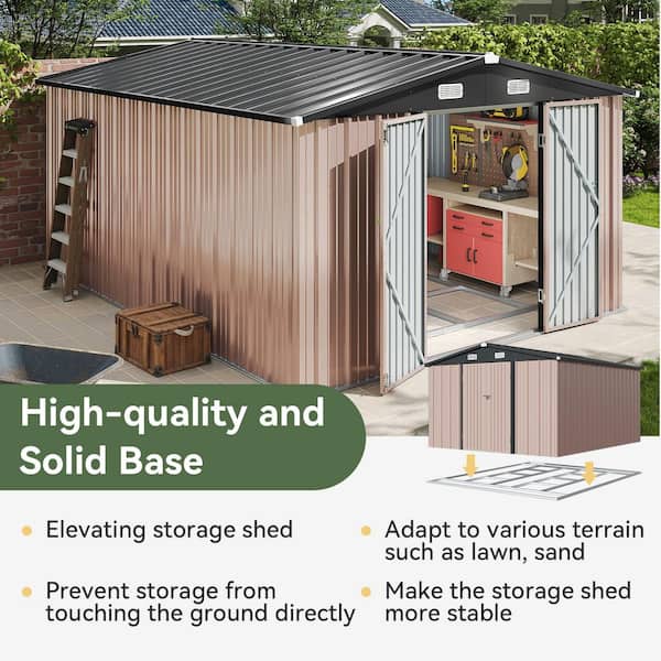 Sizzim Brown 10 ft. W x 11.5 ft. D Storage Metal Shed With