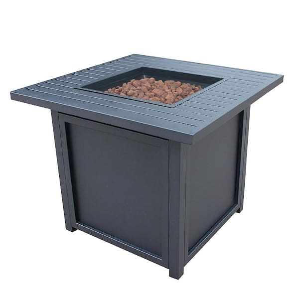ENKI HOME 30 in. 50000 BTU Square Black Outdoor Propane Gas Fire Pit Table