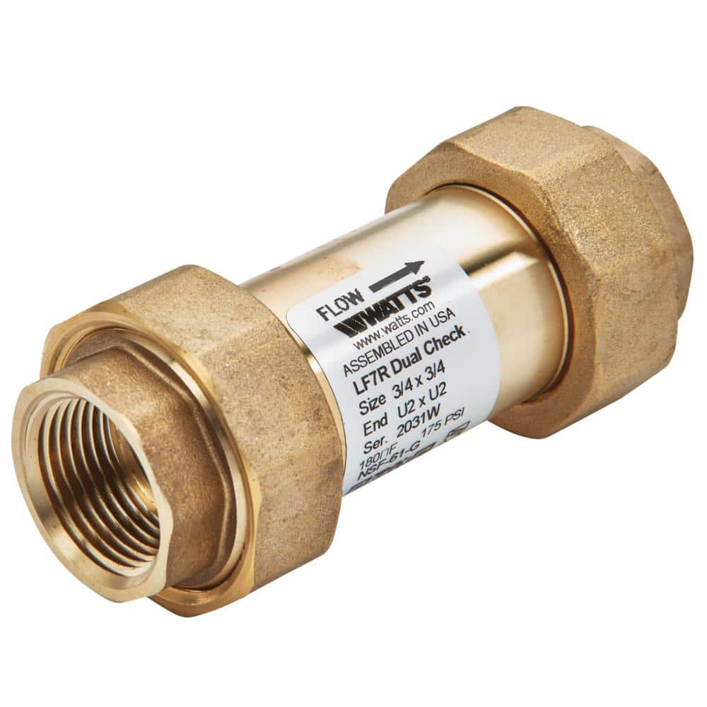 Watts 3/4 in. x 3/4 in. Lead Free Residential Dual Check Valve, Union  Female NPT Inlet x Union Female NPT Outlet LF7RU2-U2 3/4 x 3/4 The Home  Depot