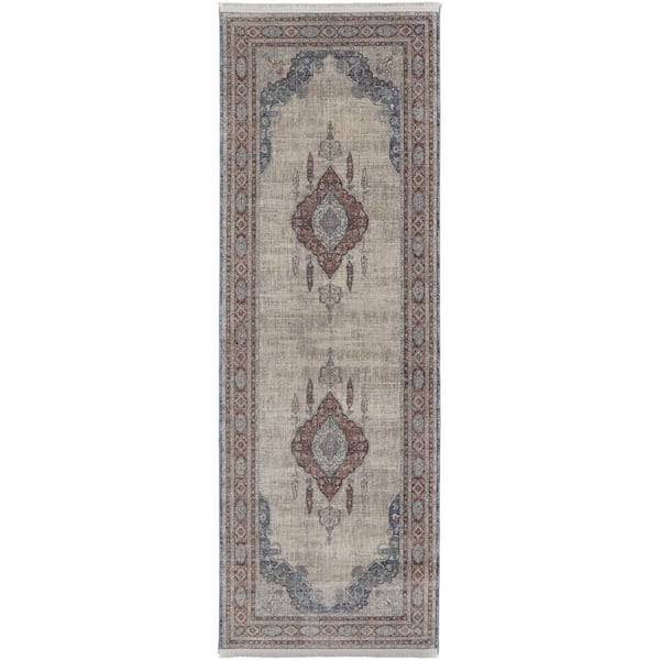 2 ft. x 8 ft. Blue, Gray Floral Runner Rug