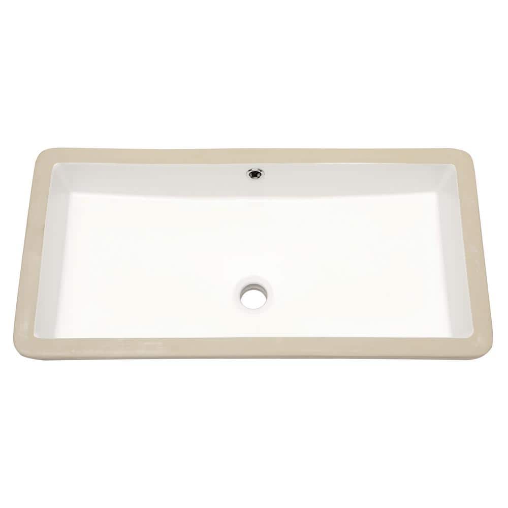 28 in. L x 14 in. W x 6.25 in. D White Rectangular Undermount Bathroom Sink
