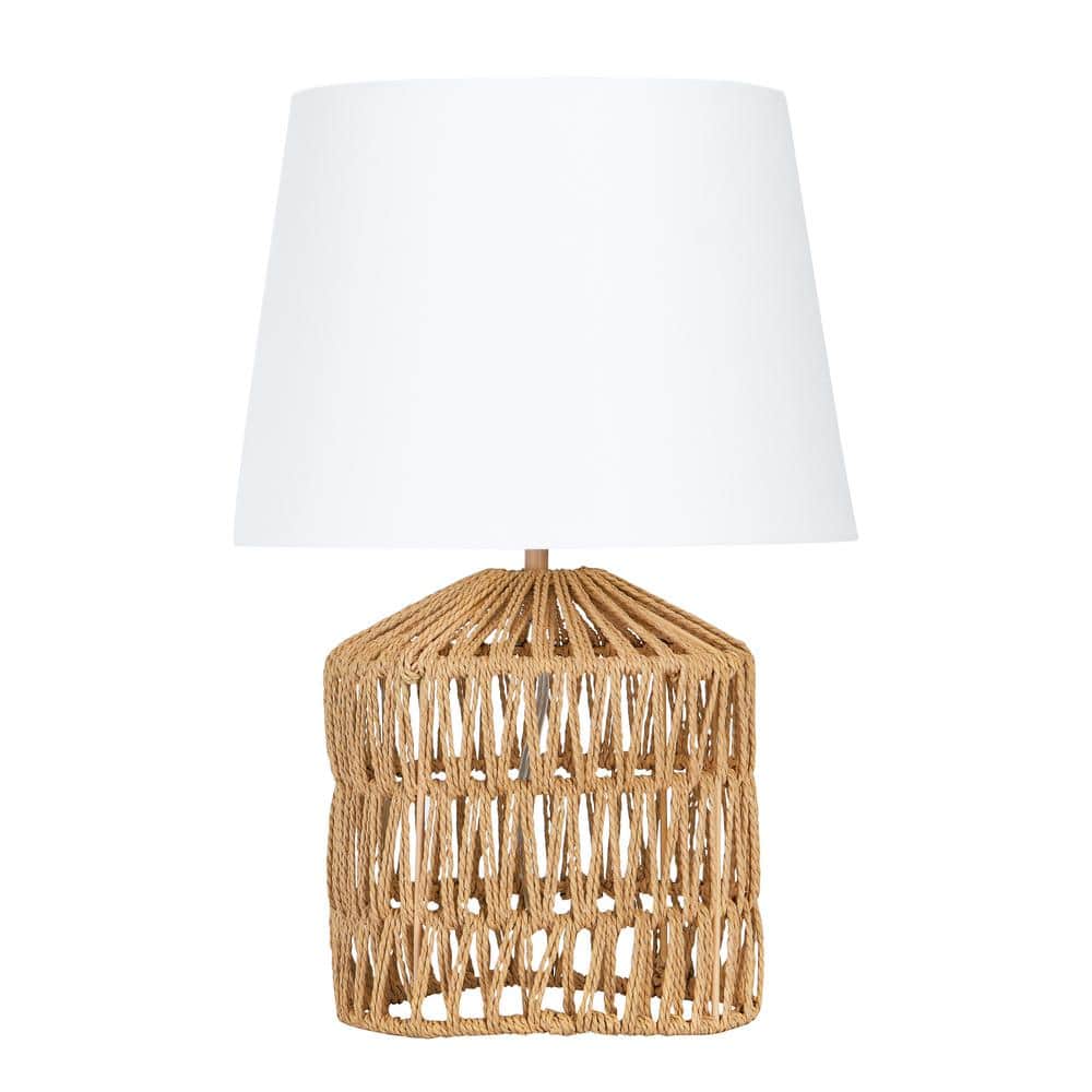 Natural Woven Rope Table Lamp with White Empire Shade