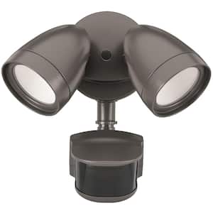 240 Degree LED Motion Sensor Light Outdoor Bronze Twin Head Flood Security Light 1200 to 2400 Lumens Driveway Walkway