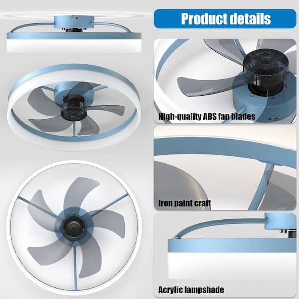 Blue 19.7 in. indoor LED Small Ceiling Fan with Lights and Remote