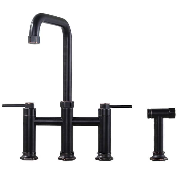8 in. Double Handle Bridge Kitchen Faucet with Pull-Out Sprayer in Oil Rubbed Bronze