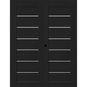 Alba 72 in. x 80 in. Right Active 6-Lite Frosted Glass Black Matte Composite Double Prehung Interior Door