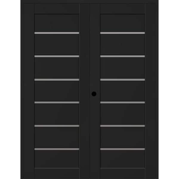 Belldinni Alba 48 in. x 80 in. Right Active 6-Lite Frosted Glass Black Matte Composite Double Prehung Interior Door