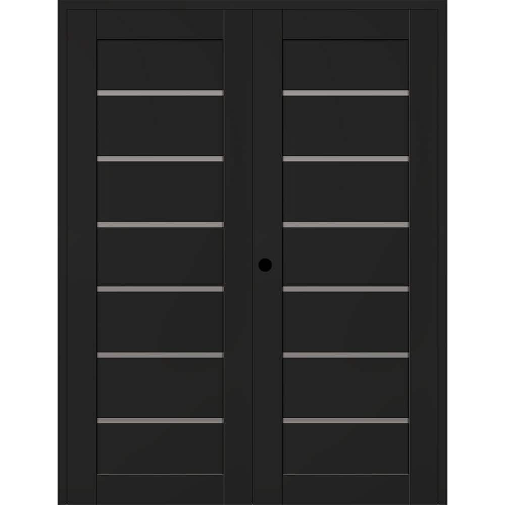 Alba 72 in. x 84 in. Right Active 7-Lite Frosted Glass Black Matte Composite Double Prehung Interior Door price history on PriceWatchPro
