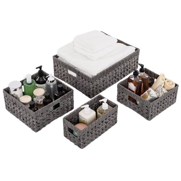 Dracelo Multiuse Hand Woven Plastic Wicker Basket with Divider for  Organizing, Countertop Organizer Storage, Gray Wash B0919J3JCW - The Home  Depot