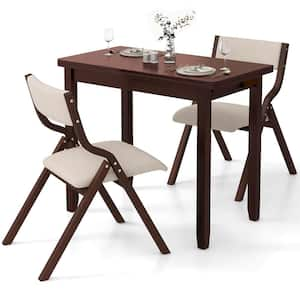 3-Piece Brown MDF Top Dining Table Set for1 Expandable Dining Table with 2 Upholstered Folding Chairs