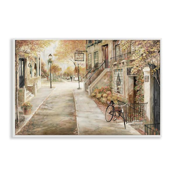 Stupell Industries Bicycle on Town Street by Ruane Manning White Framed Abstract Giclee Art Print 20 in. x 30 in.